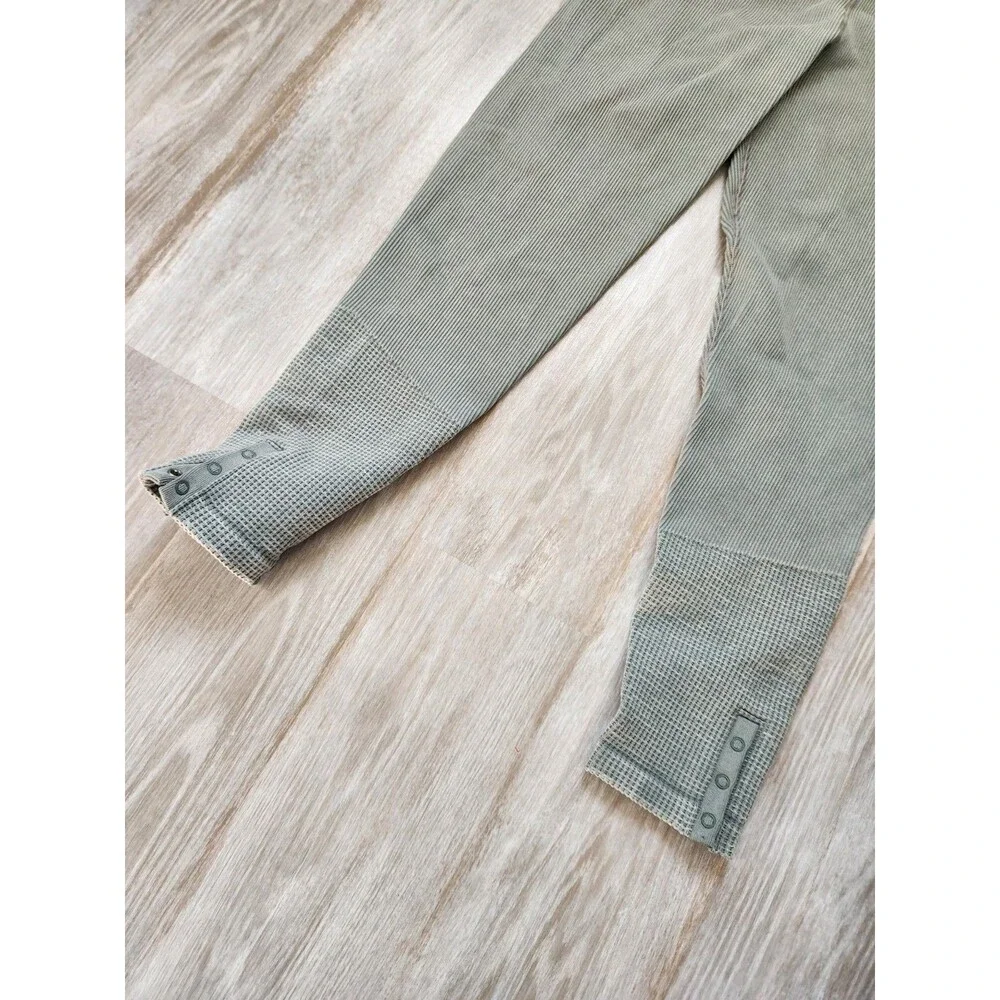 Aerie OFFLINE Green Ribbed Leggings Womens XL High Rise Thermal Snap Hem Stretch